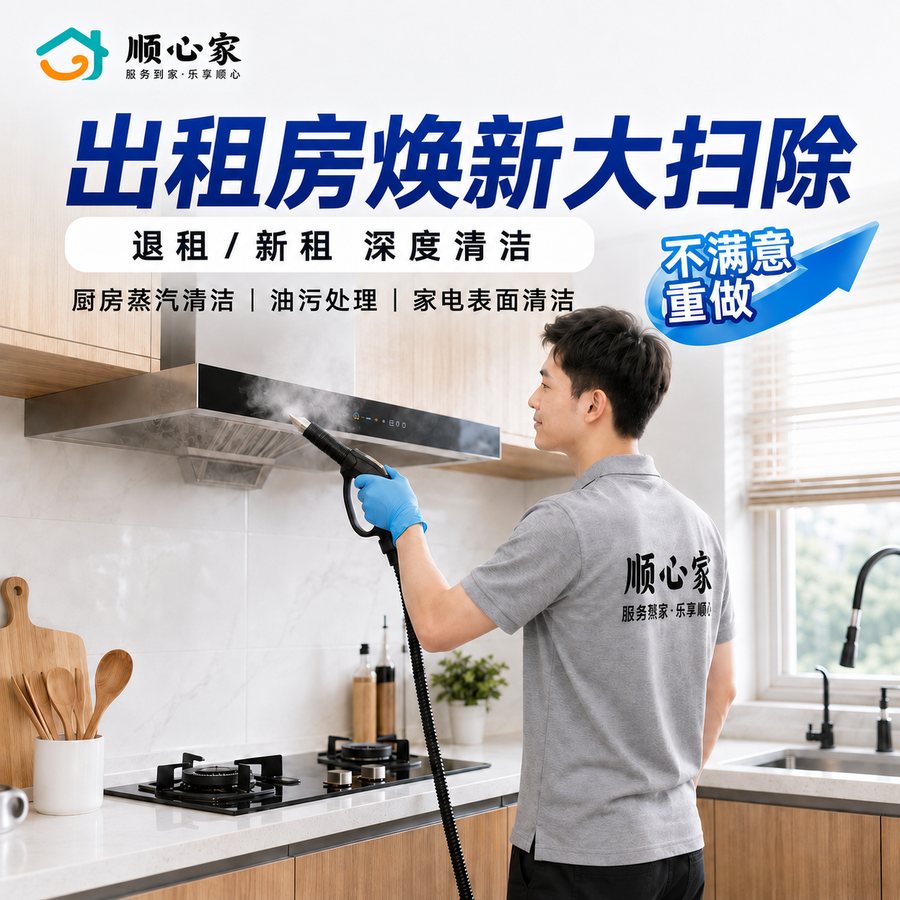 出租房焕新大扫除：厨房蒸汽清洁、油污处理、家电表面清洁